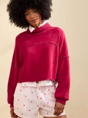 Aerie Cranberry New Heights Turtleneck Crop Sweatshirt.